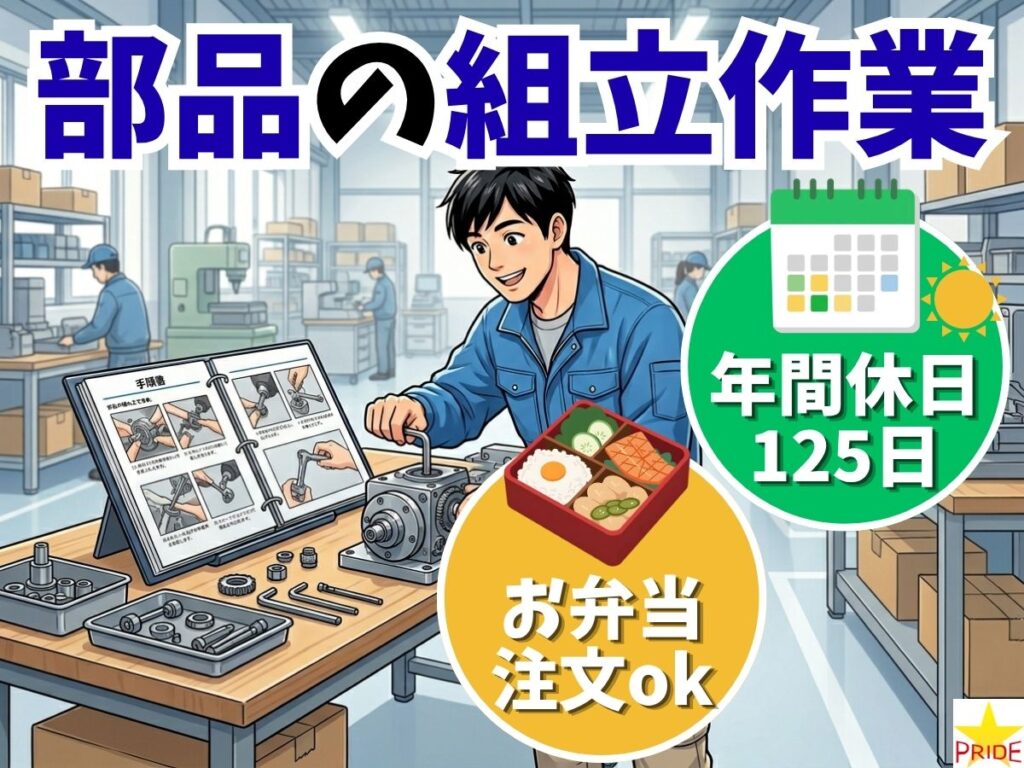 土日祝休み×長期休暇あり⇒年間休日125日★工場で機械部品の組み立て作業【10225】