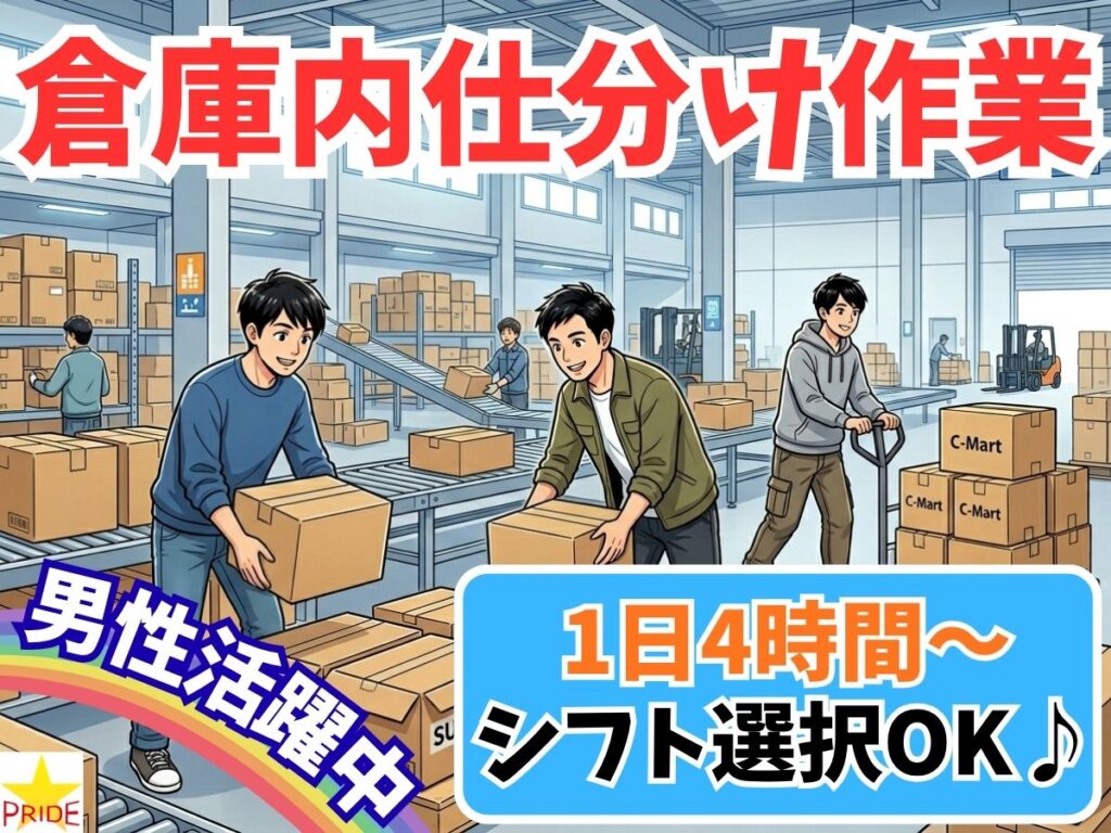 選べるシフト⇒1日4時間～×週2～×月単位シフト★倉庫内仕分け作業【20202】