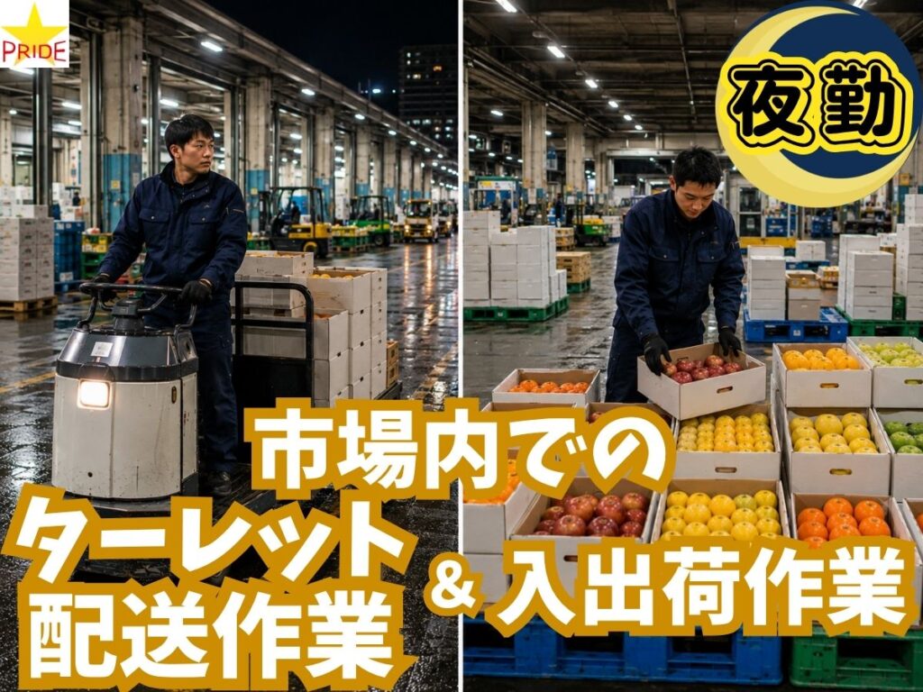 夜勤×残業ナシ│完全週休2日制◎市場内で果物の場内配送スタッフ【10211】