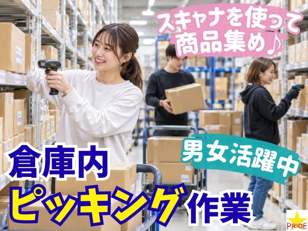 13時開始の短時間＆週3勤務⇒Wワークも大歓迎◎倉庫内ピッキング作業【20204】